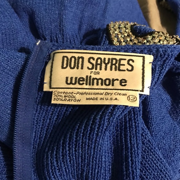 Vintage Don Sayres for Wilmore blue beaded dress size 12 - Picture 6 of 8